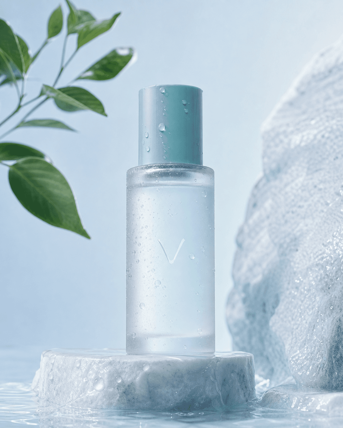 Minimal aqua green skincare serum presentation for Veridict.